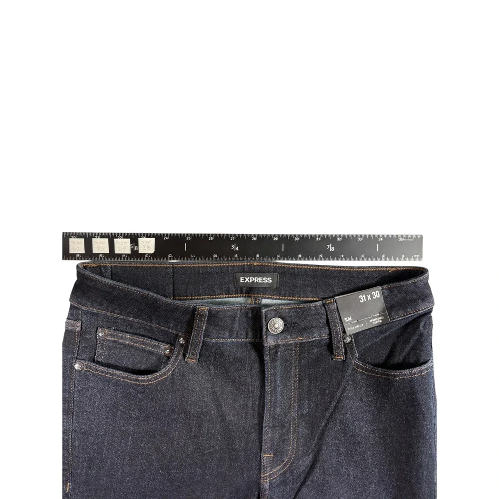 Express Jeans Mens 31x30 Blue Denim Dark Wash Hyper Stretch Slim Straight Leg